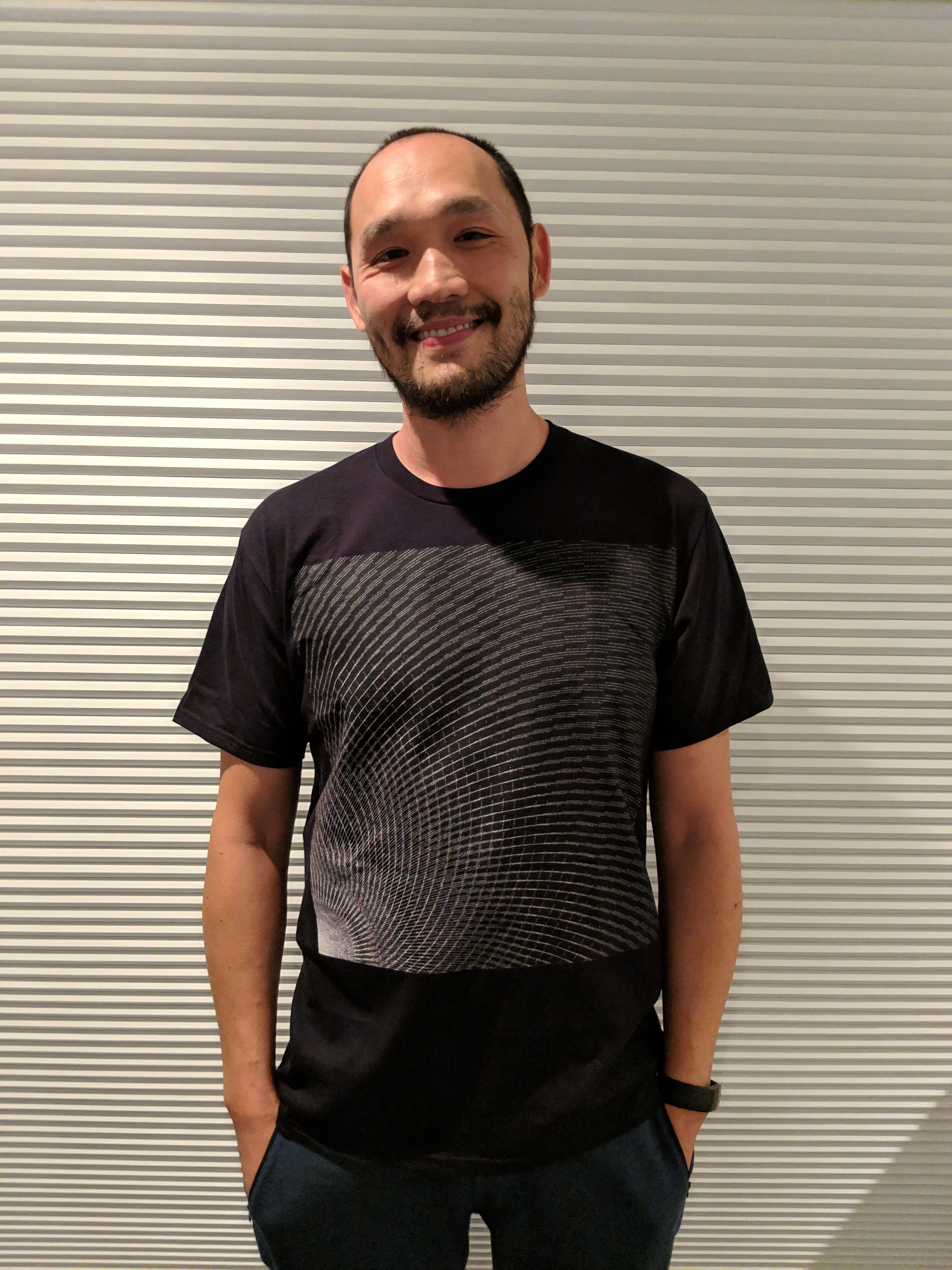 Ballio wearing his computational art shirt.