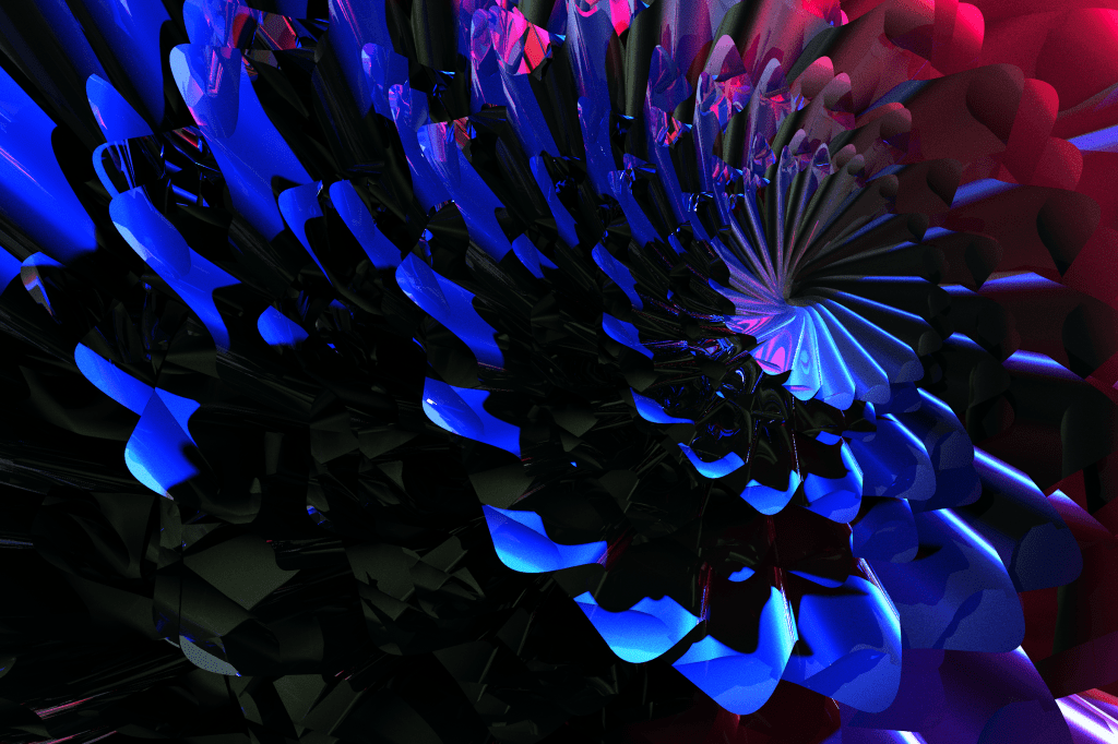 Rendered 3D artwork of a flower with blue and red shading.